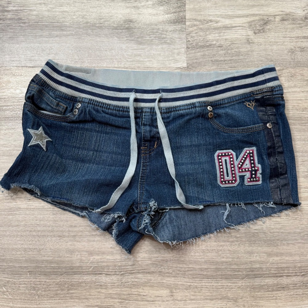 Justice Denim Shorts Star 04 Graphic Elastic Waist Drawstring Girls 16.5